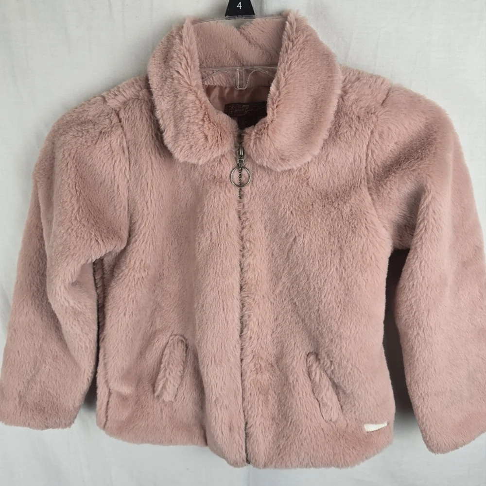7 For All Mankind Cozy Girls Pink Faux Fur Full Zip Jacket Sz 4T